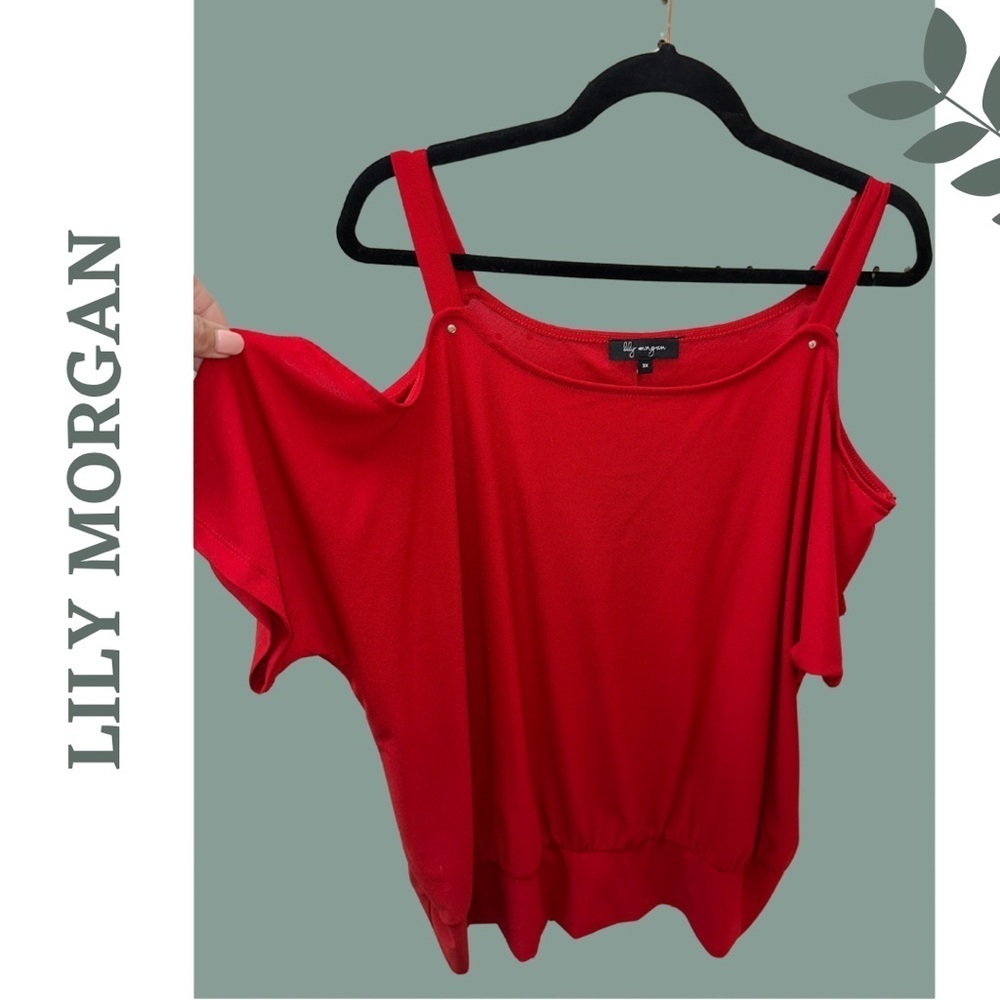 🛍️3/$40 Lily Morgan Cold Shoulder Red Women's Top with Waistband Size 3X